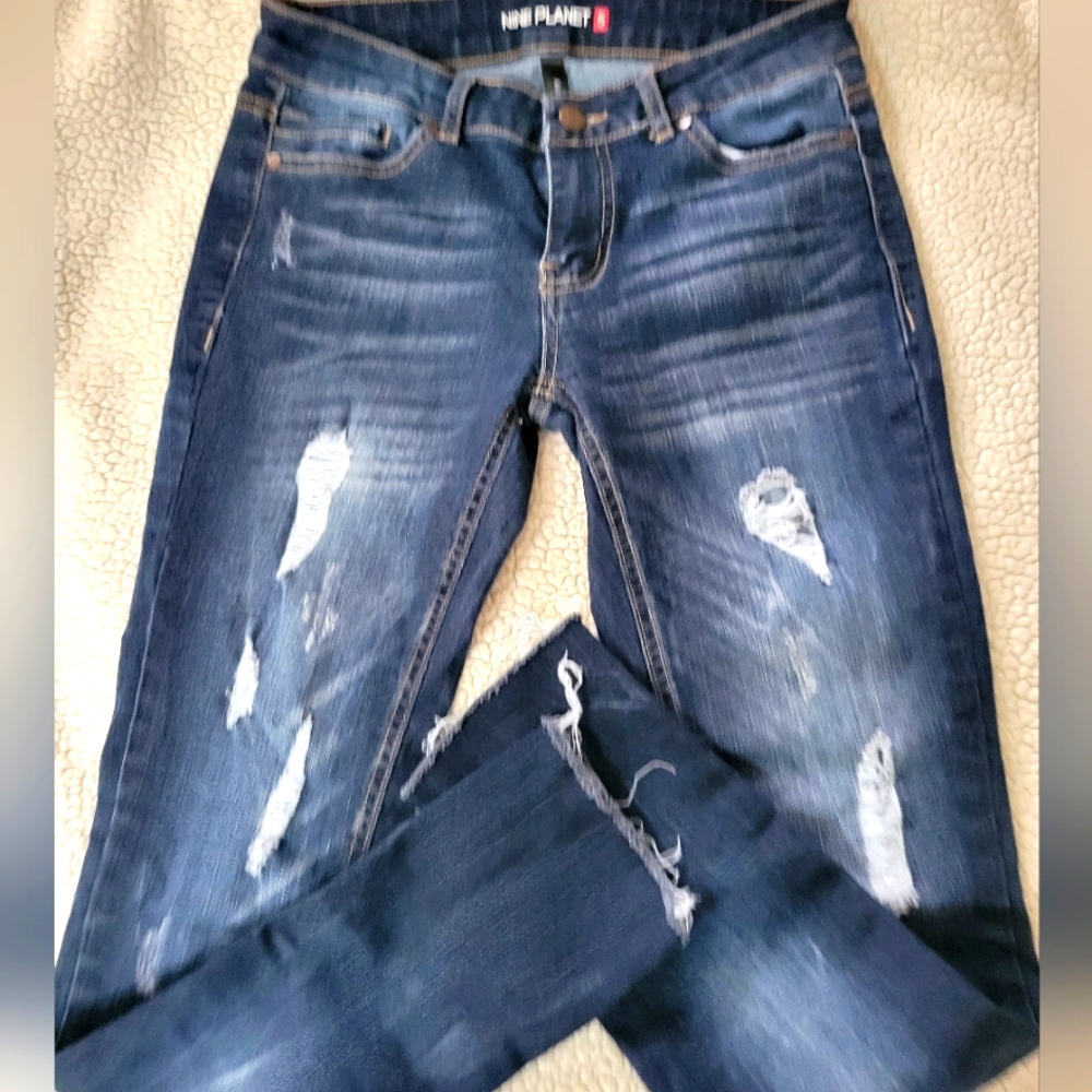 Women's Blue Distressed Jeans Nine Planet